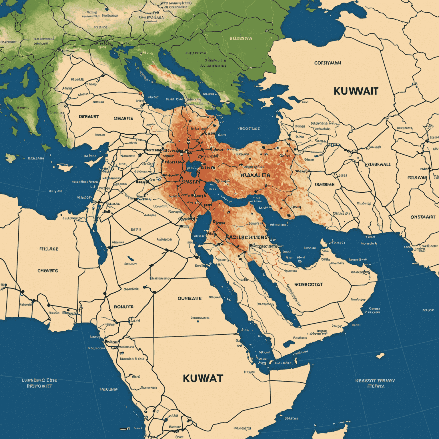 Map of Kuwait showing extensive network coverage across the country, with major cities highlighted and signal strength indicators
