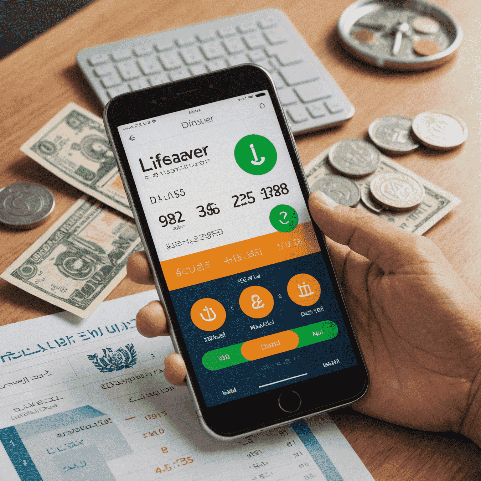 Close-up of LifeSaver app showing the mobile recharge process with Arabic numerals and Kuwaiti Dinar currency symbol