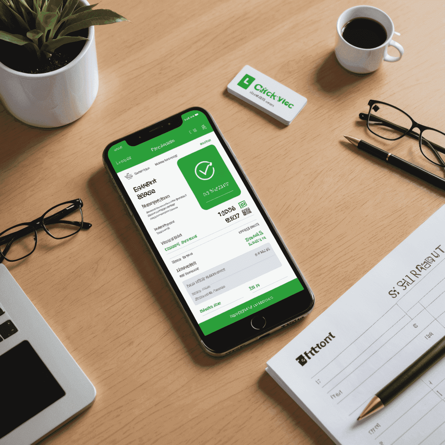 A smartphone displaying a digital invoice with a green checkmark, indicating successful bill payment